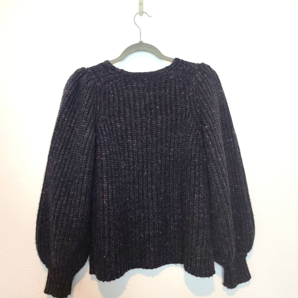 MADEWELL V-Neck Puff-Sleeve Wool Blend Chunky Multi-colored Sweater - Picture 12 of 12